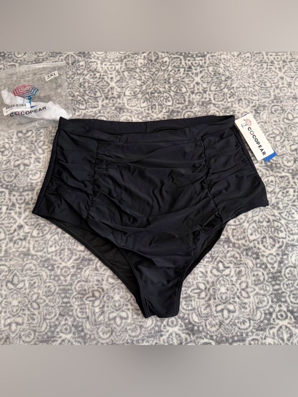 High-Waist Black Ruched Swim Bottoms 3X